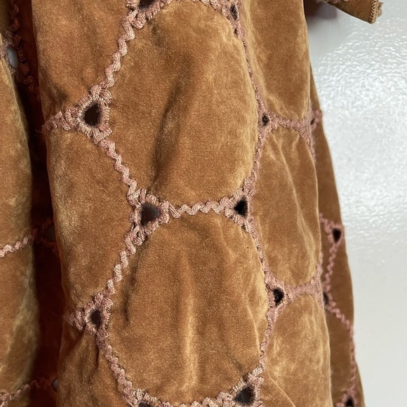 Brown Slit tie Sleeve Square Neck Stitching Top boho Western Pullover Top - Picture 11 of 13